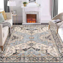 GARVEE Living Room Washable Rug 5x7 - Vintage Oriental Floral Print, Non-Slip, Soft Polyester, Low Pile, Easy Maintenance, Multi-Sizes for Bedroom, Dining Room, Office