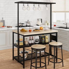 GARVEE Kitchen Island with Storage, Bakers Rack with Power Outlet, Island Table for Kitchen,3 Tier Microwave Stand Oven Shelf,Large Coffee Bar Table, Storage Shelf for Kitchen Dining Room Living Room,5 Hooks