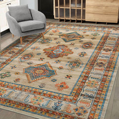 GARVEE 5x7 Rug Washable Rug Indoor Non-Slip Stain Resistant Large Area Rug for Living Room Throw Carpet Medallion Distressed Rug Oriental Accent Rug for Bedroom Office Nursery, Beige