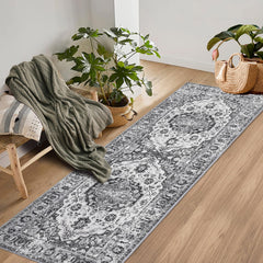 GARVEE 2x6 Hallway Runner Rug Machine Washable Kitchen Runner Rug Indoor Vintage Rug Retro Distressed Carpet for Living Room Bedroom Laundry, Grey