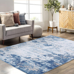 GARVEE Washable Area Rug Modern Abstract Living Room Rug Non-Slip Stain Resistant Contemporary Accent Rug Indoor Floor Carpet for Bedroom Entryway Laundry Room, 4' x 6', Blue