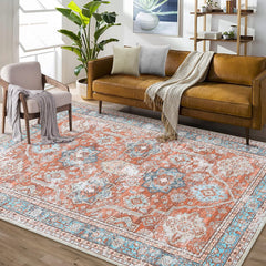 GARVEE Washable Rugs 8x10 Rug for Living Room Boho Vintage Area Rug for Bedroom Indoor Floral Bohemian Oriental Large Rug Soft Non Shedding Stain Resistant Carpet for Dining Room 8'x10' Terracotta