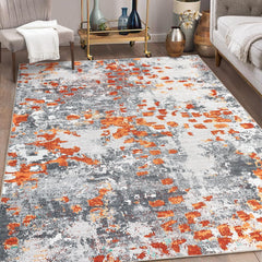 GARVEE Area Rug 8x10 Large Living Room Rug Abstract Area Rug Modern Office Rug Washable Rug Bedroom Rug Colorful Contemporary Carpet Indoor Outdoor Floor Cover Orange&Grey