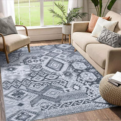 GARVEE 3x5 Entryway Rug Washable Bedroom Rug Ultra-Thin Bohemian Non-Slip Rug Small Bedside Throw Mat Vintage Distressed Accent Carpet for Living Room Bathroom Dining Table Kitchen Grey