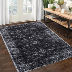 GARVEE Washable Rug 5x7 Living Room Rug Non Slip Washable Rug Low Pile Vintage Area Rug Non Shedding Indoor Soft Floor Carpet for Bedroom Nursery High Traffic Area, Black