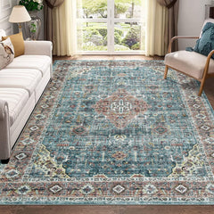 GARVEE Area Rug Living Room Rugs 8x10 Rug Oriental Vintage Floor Cover Soft Non Slip Bedroom Rug Traditional Distressed Carpet Mat Foldable Thin Accent Rug Boho Rug for Dining Room, Green