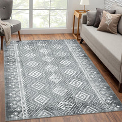 GARVEE Modern Geometric 4x6 Area Rug, Machine Washable, Non-Slip, Polyester, Foldable, Low Pile, for Bedroom, Living Room, Office, Grey