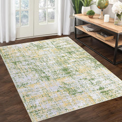 GARVEE Abstract Washable Area Rug 8x10 Non Slip Living Room Rug Modern Carpet Stain Resistant Rug Low Pile Colorful Rug Contemporary Accent Floor Carpet for Bedroom Laundry Room, Green Multi