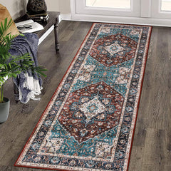 GARVEE Area Rug 2x6 Vintage Runner Rug Medallion Entryway Mat Washable Rug Boho Floral Hallway Runners Bedroom Bedside Laundry Runners Indoor Oriental Floral Rug Non-Slip Boho Kitchen Runners Brown