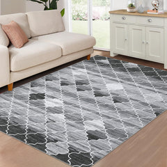 GARVEE 8x10 Area Rug Modern Moroccan Machine Washable Area Rug for Living Room Bedroom Contemporary Geometric Non-Slip Stain Resistant Accent Rug Carpet for Home Decor Floor Decoration, Grey