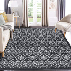 GARVEE Area Rug 3x5 Entryway Mat Washable Rug Vintage Rug Moroccan Floral Distressed Carpet Non-Slip Foldable Thin Rug Boho Rug for Living Room Low Pile Non-Shedding Floor Carpet for Bedroom Black