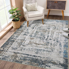 GARVEE Washable Abstract Area Rug - Contemporary Style Machine Washable Rug for Living Room, Bedroom, Kitchen - Non-Shedding and Easy-Cleaning - Blue/Brown 8x10 Ft