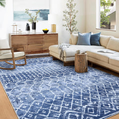 Garvee Vintage Area Rug 2x3 Indoor Non-Slip Entryway Mat Washable Boho Accent Floor Cover Distressed Carpet Oriental Medallion Low Pile Small Area Rug for Living Room Bedroom Kitchen, Blue