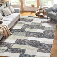 GARVEE Washable Area Rugs 10x13 Large Modern Geometric Living Room Rugs, Stain-Resistant Low Pile Throw Rug, Non-Slip Contemporary Accent Rug for Kitchen, Office, Gray Green