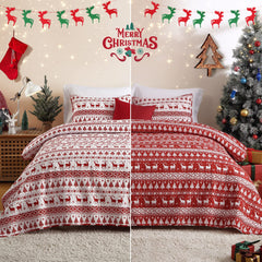 GARVEE - Juego de edredón de Navidad tamaño Queen, juego de colcha bohemio con diseño reversible de reno de árbol de Navidad, copos de nieve, para todas las estaciones, juego de ropa de cama de 3 piezas, ligero y bohemio