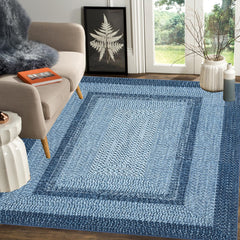 GARVEE Boho Washable Rug 8x10 - Modern Braided, Non-Slip, Low Pile, Polyester, Non-Shedding, Blue, Ideal for Living Room, Bedroom, Office