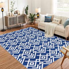 GARVEE Washable Modern Area Rug, 8x10 Soft Moroccan Geometric Rugs for Living Room, Ultra-Thin Low Pile Large Carpet for Bedroom, Stain Resistant Non Slip Indoor Floor Mat for Dining Room, Blue