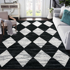 GARVEE Area Rug 5x7 Washable Rugs Checkered Rug Modern Geometric Rug Bedroom Rug, Soft Neutral Accent Rugs for Living Room Entryway Dining Room,Stain Resistant Non-Slip Low-Pile Floor Carpet,Black