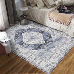 GARVEE Washable Rug 8x10 Area Rugs for Living Room Vintage Large Area Rug Ultra-Soft Indoor Carpet Non Slip Foldable Thin Rug Oriental Distressed Throw Carpet for Bedroom Nursery Home Office Blue