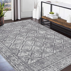 GARVEE Boho Area Rug 6x9 Rug for Living Room Washable Large Area Rug for Bedroom Distressed Soft Rug Moroccan Trellis Throw Rugs Non Slip Floor Carpet for Dining Room Stain Resistant 6'x9' Grey