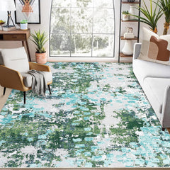 GARVEE Modern Abstract Washable 4x6 Area Rugs Non Slip Soft Rug Low Pile Stain Resistance Dining Room Mat Carpet Colorful Throw Rug for Nursery Office Entrance, Green/Turquoise