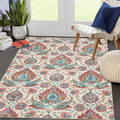 GARVEE Area Rug 5x7 Washable Rug Vintage Paisley Print Rug Indoor Soft Low Pile Thin Rug Retro Distressed Accent Carpet Non Slip Non-Shedding Throw Rugs for Living Room Bedroom Dining Room Multi