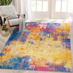 GARVEE Area Rugs 9x12 Living Room Washable Rugs Modern Area Rug for Bedroom Abstract Rug Non Slip Carpet Throw Rugs Large Area Rug Stain Resistant Office Rug Classroom Rug 9'x12' Gold Multi