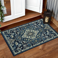 GARVEE Oriental Throw Rug Vintage Floral Area Rug Blue Door Mat Small Carpet Disdressed Antique Rug for Bathroom Bedroom Indoor 2 x 3 Doormat Accent Rug Small Entryway Rug, Blue