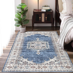 GARVEE 5x7 Area Rugs Boho Rug Washable Large Rugs for Living Room Non Slip Vintage Carpet Rug for Bedroom Bedside Dining Room Nursery Decor, Blue