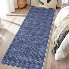 GARVEE Modern Runner Rug 2x6 Washable Rug Runner Solid Woven Print Hallway Runners Indoor Soft Entryway Rug Non Slip Non-Shedding Low Pile Foldable Kitchen Rug Runner for Laundry Bedside Blue