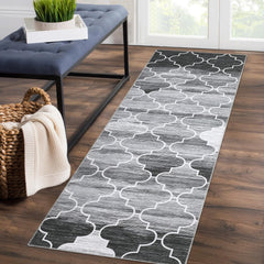 GARVEE Hallway Runner Rug, Washable, Stain Resistant, Non-Slip, Modern Trellis, Distressed, Grey, 2' x 6', Perfect for Entryway