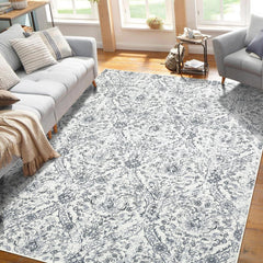 GARVEE 5x7 Area Rugs - Machine Washable Area Rug for Living Room, Soft Vintage Rugs 5x7, Non-Slip Area Rug, Stain Resistant Low Pile Thin Washable Rug 5x7 Grey