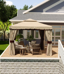 Garvee 10'X 10' Outdoor Gazebos Patio Gazebos with Netting and Curtains, Garden Pavilion for Patio, Backyard, Lawn - Khaki