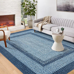 GARVEE Area Rug 4x6 Entryway Rugs Washable Rug Modern Braided Print Rugs for Living Room Aesthetic Bedroom Rug Non-Slip Non-Shedding Floor Rug Low Pile Farmhouse Home Office Foldable Thin Rug Blue