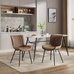 GARVEE Upholstered Dining Chairs Set of 2, Mid Century Modern Armless Kitchen Chair with Faux Leather & Back & Metal Legs, for Dining Room, Bedroom, Reception Waiting Room