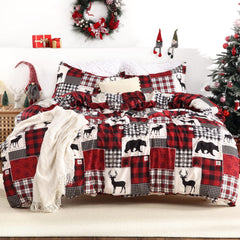 GARVEE Christmas Duvet Cover Twin for Kids, Soft Brushed Microfiber Comforter Cover Sets, Reindeer Printed Holiday Theme Bedroom Decorative Bedding (Twin Size, Christmas Plaid Deer)