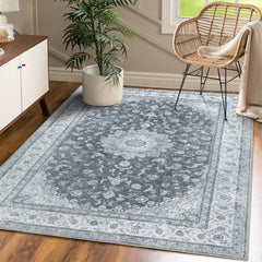 GARVEE Area Rug for Living Room Large Bedroom Area Rug Indoor Machine Washable Rug Boho Rug Vintage Area Rug Stain Resistant Low-Pile Non-Slip Distressed Rug for Bedroom Kitchen, 9' x 12' Dark Grey