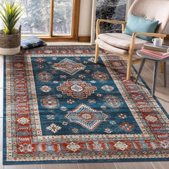 GARVEE Washable Rug 8x10 Large Vintage Area Rug Non-Slip Stain Resistant Tranditional Area Rug Boho Accent Rug Home Decor Floor Carpet for Living Room Bedroom Nursery, Blue