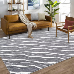 GARVEE 11x15 Area Rug Large Modern Indoor Floor Cover Vintage Abstract Waves Area Rug Ultra Soft Non-Slip Shaggy Rug Aesthetic Minimalist Throw Carpet for Living Room Bedroom Home Office Dark Grey