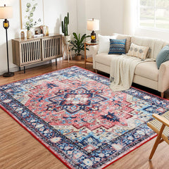 GARVEE Boho Vintage Medallion Area Rug - 8x10 Washable Floral Print Rug, Easy-Cleaning, Low-Pile, Non-Shedding, Non-Slip Soft Accent Carpet for Dining Room, Home Office, Bedroom, Entryway