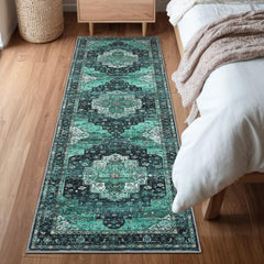 GARVEE Area Rugs, Machine Washable Vintage Printed Soft Low Pile Rugs, Oriental Accent Carpet with Non-Slip Backing, Stain-Resistant Distressed Floor Carpet for Living Room, Hallway, Laundry