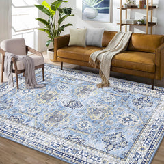 GARVEE Boho Washable Area Rugs 5x7 Rug for Living Room Oriental Vintage Rug Non Slip Large Area Rug for Bedroom Soft Faux Wool Stain Resistant Carpet for Office Nursery Dining Room 5'x7' Blue