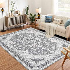 GARVEE Washable Area Rug 5x7 Rugs for Living Room Bedroom Dining Room, Ultra-Thin Vintage Large Area Rug for Home Office Floor Decor, Stain Resistant Non Slip Backing Carpet, Grey