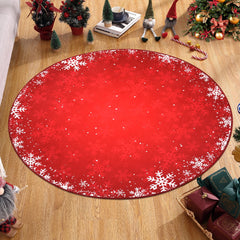 GARVEE Christmas Round Rug 3FT Christmas Rug Living Room Rug Washable Non Slip Bedroom Decor Red Snowflake Christmas Area Rug Small Kids Rug Soft Low Pile Stain Resistant Carpet Round 3'x3' Red