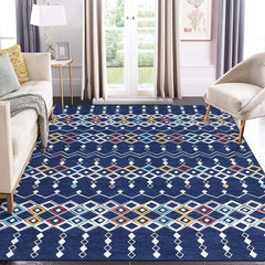 GARVEE Boho Vintage Washable Rug 5x7 Geometric Faux Wool Non-Slip Thin Low Pile Non-Shedding Foldable Indoor Carpet for Living Room Bedroom