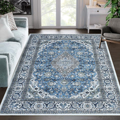 GARVEE Area Rug 3x5 Vintage Floral Area Rug Non Slip Washable Rug Non Shedding Distressed Rug Low Pile Throw Rug for Bedroom Nursery Living Room, Blue