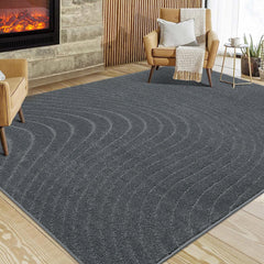 GARVEE 10x13 Area Rug Boho Accent Area Rug Non Shedding Modern Geometric Large Carpet Coastal Wave Non-Slip Area Rug High Low Pile Contemporary Area Rug for Bedroom Living Room, Grey