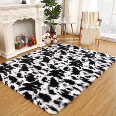 GARVEE 6x9 Rug Shag Rug for Living Room Shaggy Rug Kids Rug Plush Rug Cow Printed Carpet Bedroom Fluffy Rug Bedside Rug Soft Rug Non Skid Rug Modern Area Rug Large, Black/White 6'x9'