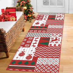 GARVEE Christmas Runner Rug Christmas Patchwork Hallway Area Rug Xmas Holiday Decorative Bedroom Throw Rug Runner Machine Washable Floor Carpet for Kitchen Laundry Living Bathroom, 2x6 Feet