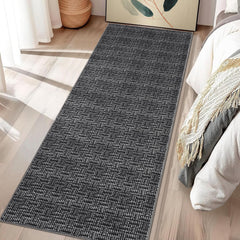 GARVEE Modern Runner Rug 2x6 Washable Rug Runner Solid Woven Print Hallway Runners Indoor Soft Entryway Rug Non Slip Non-Shedding Low Pile Foldable Kitchen Rug Runner for Laundry Bedside Black